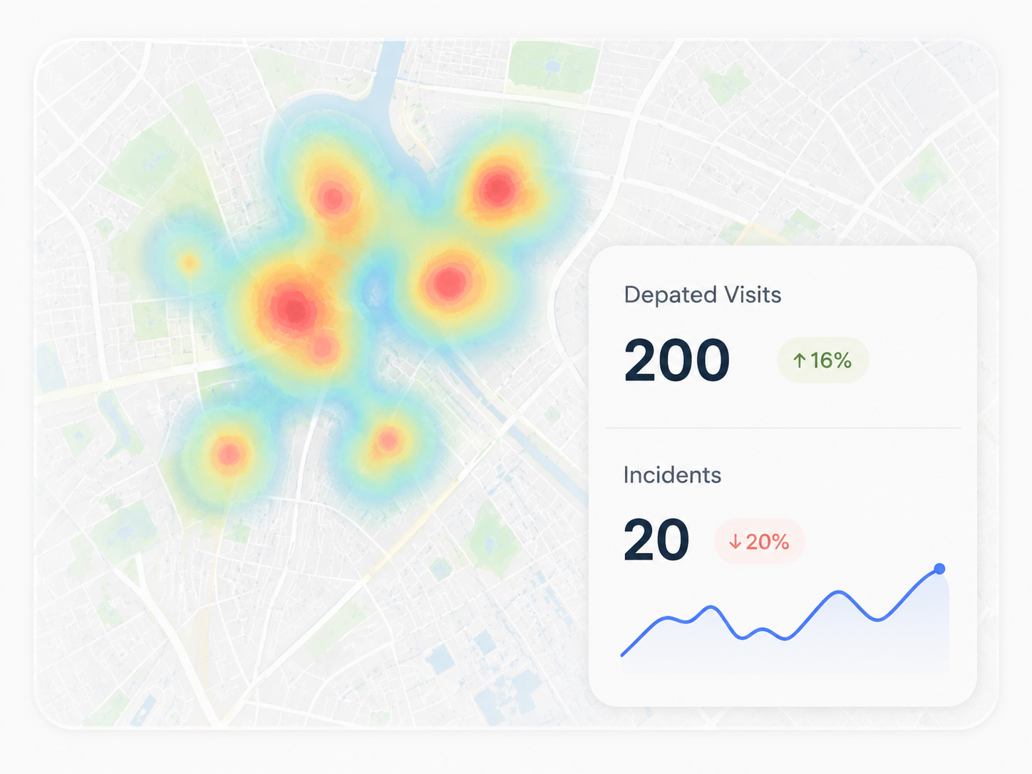 Map heatmap of vehicle activity with repeat visits and incident trends